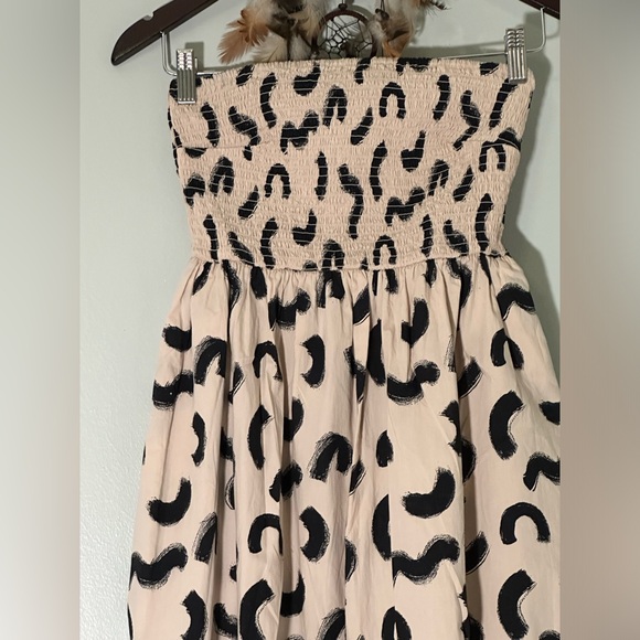A New Day Women’s XS Strapless Smocked Tube Top Midi Sun Dress, Cream & Black - Picture 4 of 11
